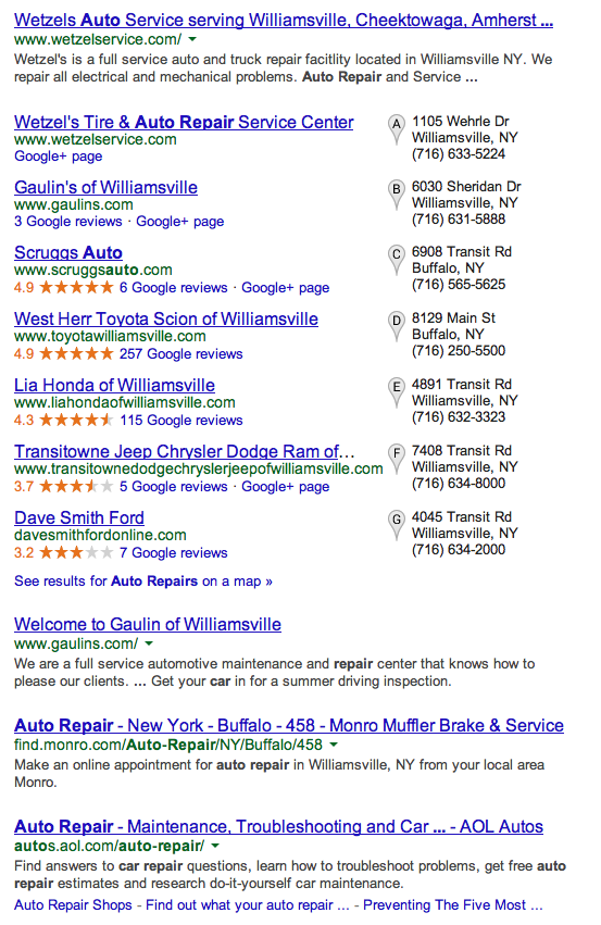 Auto Repairs Google