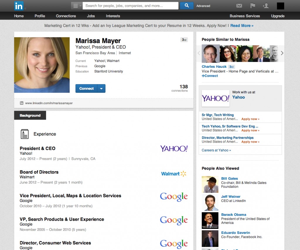 Marissa Mayer LinkedIn Profile