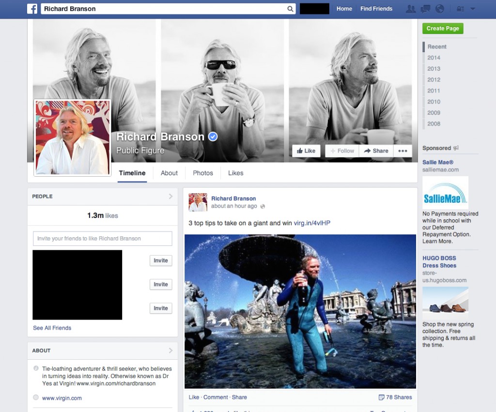 Richard Branson Facebook